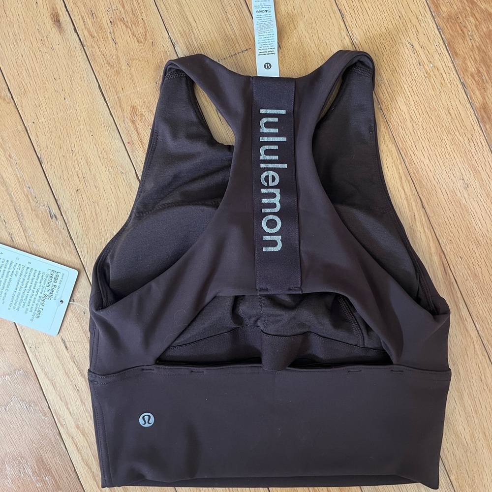 Lululemon Logo Elastic Everlux Shelf Tank Top Espresso Size 4 NWT